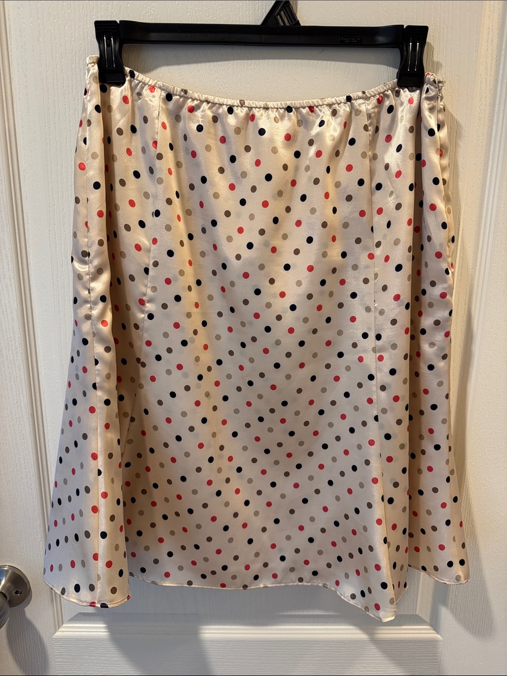 Cream Polka Dot A-Line Skirt with Black & Pink Dots